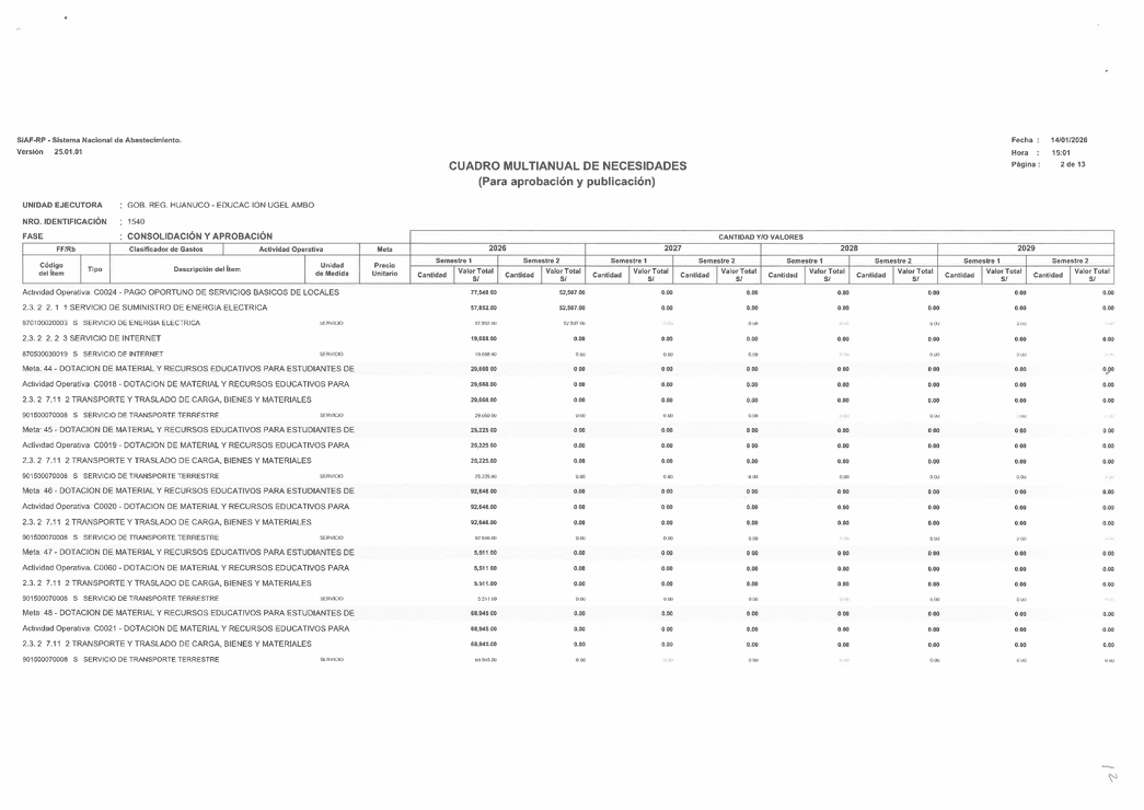 CUADRO MULTIANUAL DE NECESIDADES